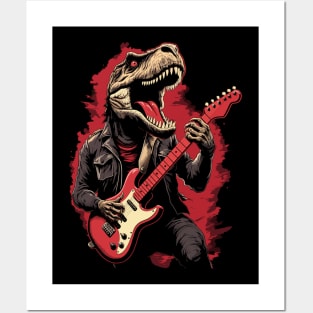 Rock & Roll Music Concert Festival Dinosaur T-rex Guitar Posters and Art